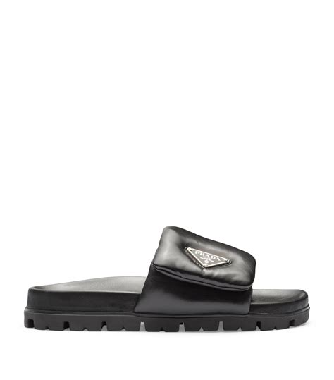 prada black with black logo|black and white prada slides.